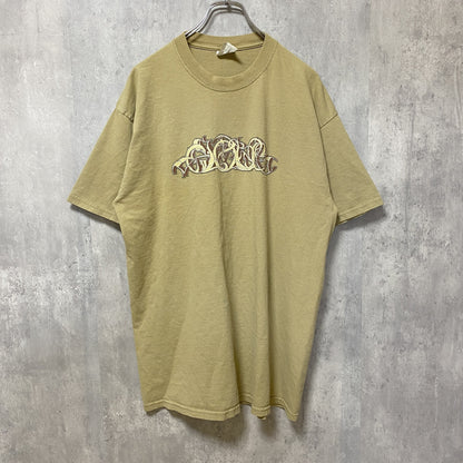 古着 used　半袖カレッジプリントTシャツ　バックプリント　キャメル色　個性的　クルーネック　オーバーサイズ　XLサイズ