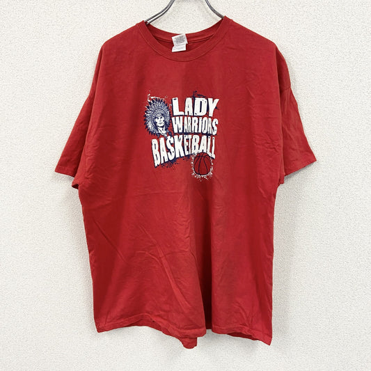 GILDAN　ギルダン　半袖プリントTシャツ　3連プリント　クルーネック　英字プリント　赤　レッド　2XLサイズ