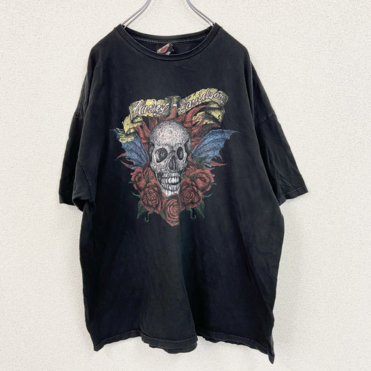 HARLEY DAVIDSON　ハーレーダビッドソン　半袖プリントTシャツ　ドクロ　スカル　黒　ブラック　2XL
