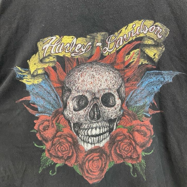 HARLEY DAVIDSON　ハーレーダビッドソン　半袖プリントTシャツ　ドクロ　スカル　黒　ブラック　2XL