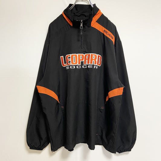 古着 used　XGRAIN　長袖ハーフジップナイロンプルオーバー　ワッペン　LEOPARD SOCCER　黒　オレンジ　Lサイズ