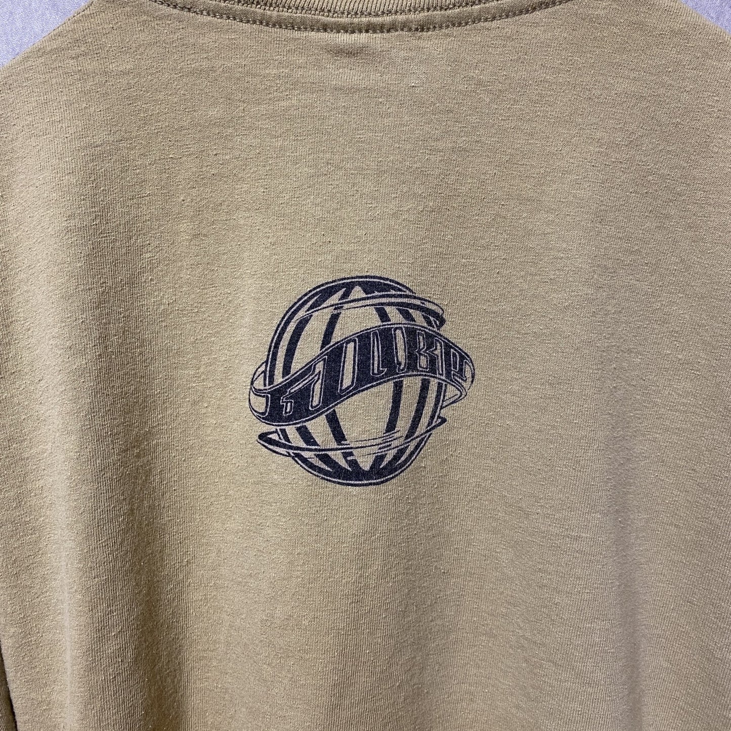 古着 used　半袖カレッジプリントTシャツ　バックプリント　キャメル色　個性的　クルーネック　オーバーサイズ　XLサイズ