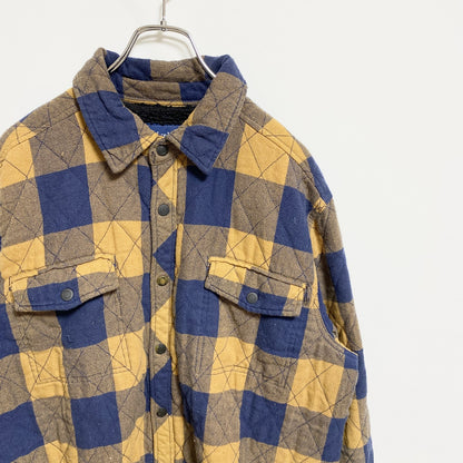 古着 used　GEORGE　長袖チェック柄シャツジャケット　黄色　ネイビー　秋冬服　レトロ　Lサイズ