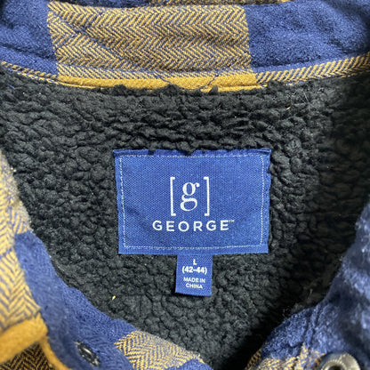 古着 used　GEORGE　長袖チェック柄シャツジャケット　黄色　ネイビー　秋冬服　レトロ　Lサイズ