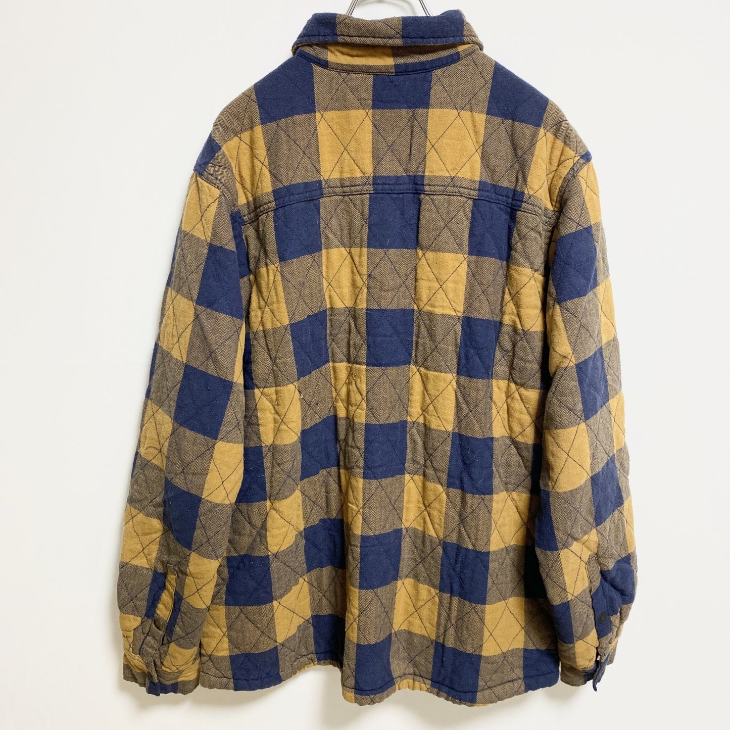 古着 used　GEORGE　長袖チェック柄シャツジャケット　黄色　ネイビー　秋冬服　レトロ　Lサイズ