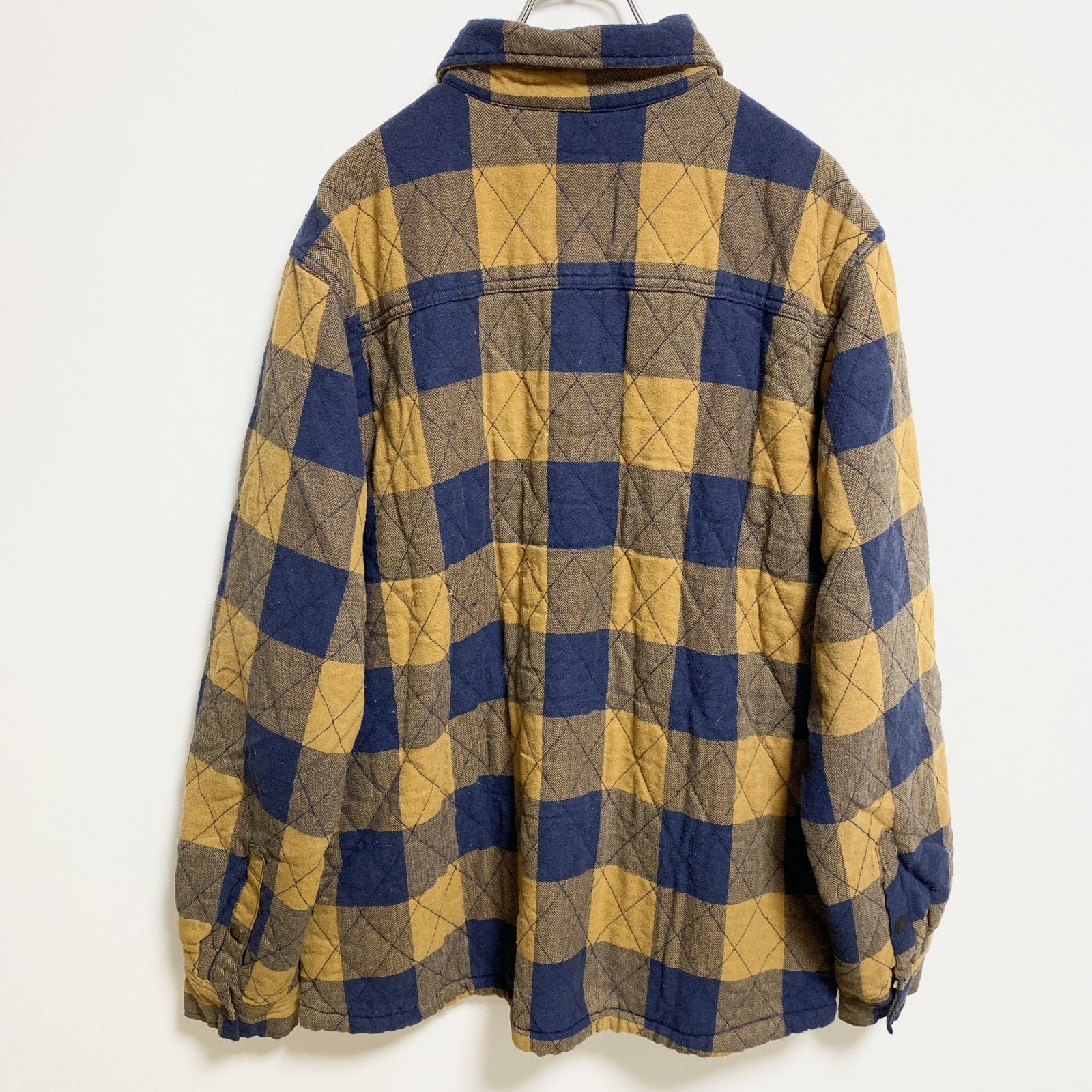 古着 used　GEORGE　長袖チェック柄シャツジャケット　黄色　ネイビー　秋冬服　レトロ　Lサイズ