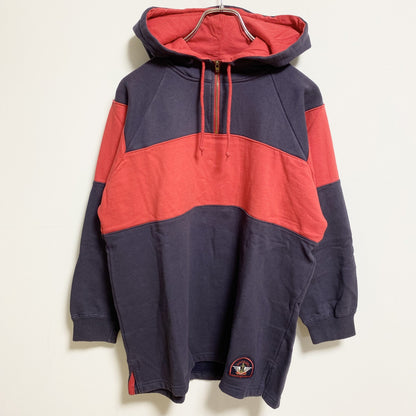 90s　DOCKERS　ドッカーズ　ハーフジップスウェットパーカー　ネイビー　赤　レッド　ヴィンテージ　Mサイズ