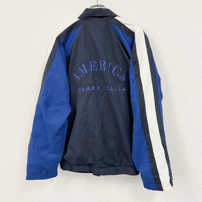 ～00s　PERRY ELLIS　ペリーエイルス　フルジップジャケット　アーチプリント　ヴィンテージ　紺　ネイビー　Lサイズ