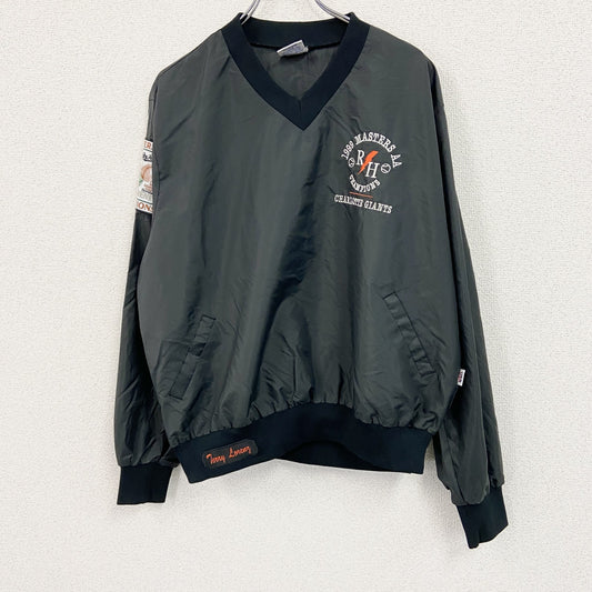 ～90s　UNITED SPORTS APPAREL　ナイロンプルオーバージャケット　刺繍ロゴ　ヴィンテージ　黒　ブラック　Lサイズ