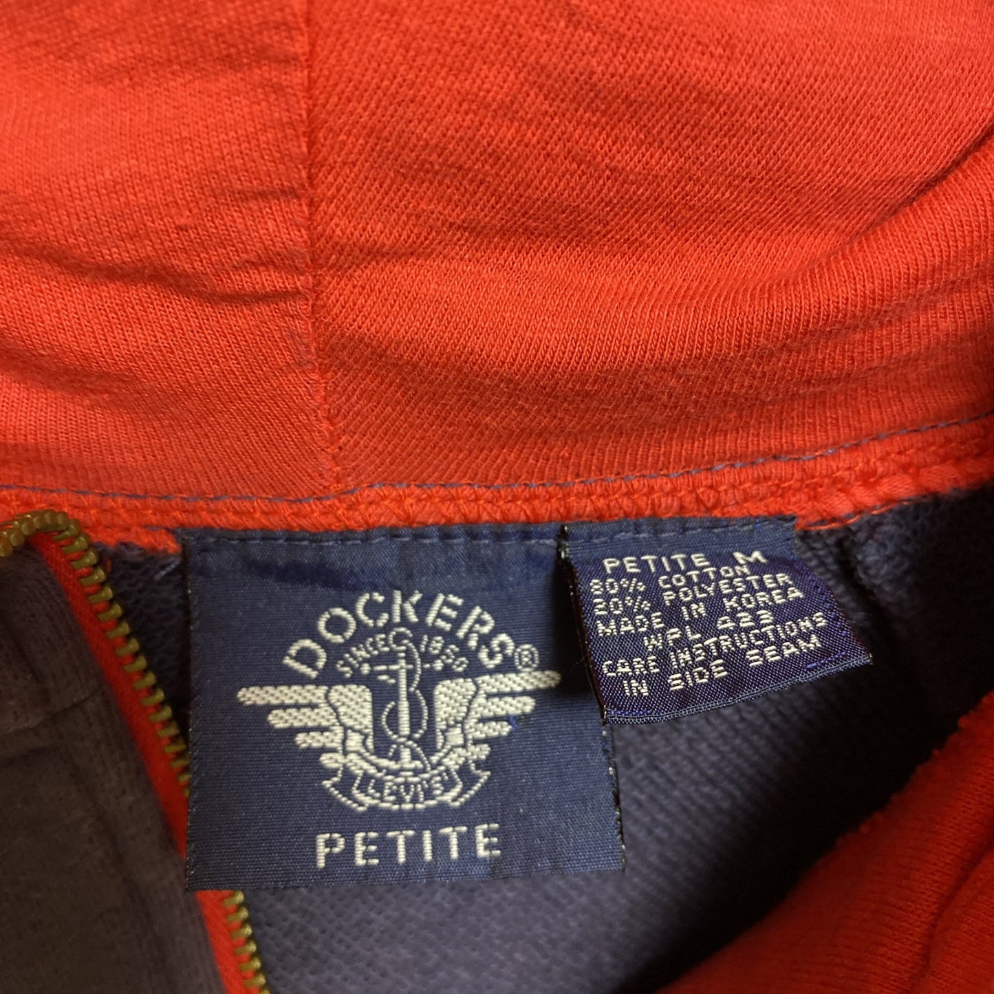 90s　DOCKERS　ドッカーズ　ハーフジップスウェットパーカー　ネイビー　赤　レッド　ヴィンテージ　Mサイズ