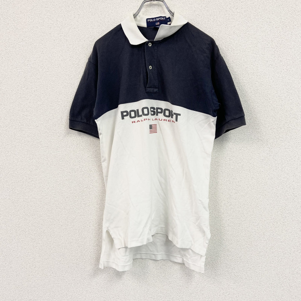 POLO SPORT　ポロスポーツ　半袖ポロシャツ　バイカラー　白　ホワイト　紺　ネイビー　Mサイズ