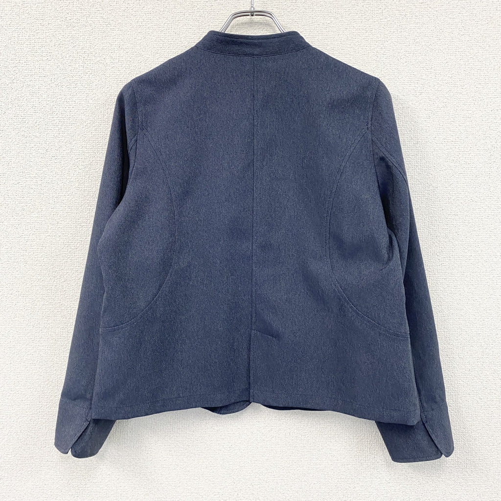 ハルメク　バンドカラーデニムジャケット　インディゴ　Lサイズ