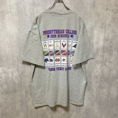 古着 used　JANSPORT　PRESBYTERIAN　アメフト　半袖カレッジプリントTシャツ　グレー　オーバーサイズ