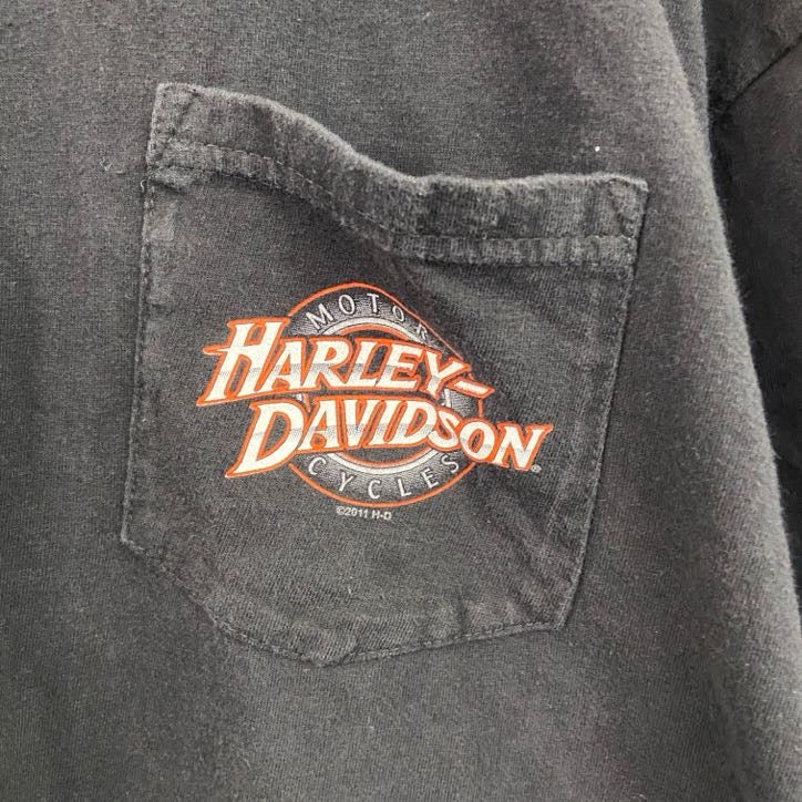 HARLEY DAVIDSON　ハーレーダビッドソン　半袖プリントTシャツ　胸ポケット　黒　ブラック　2XLサイズ
