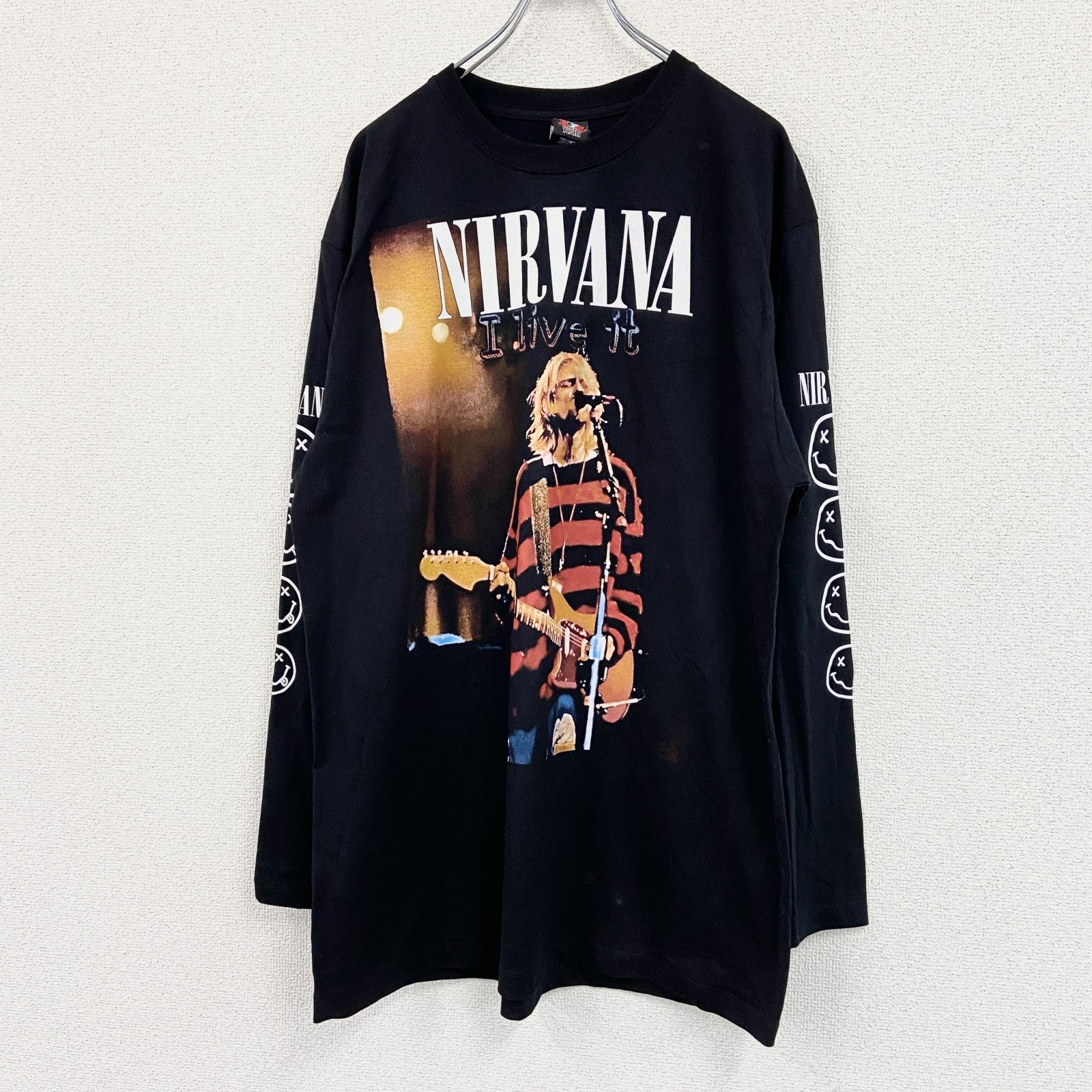 ROCK Yeah　長袖バンドプリントTシャツ/ロンT　バンT　NIRVANA　ニルヴァーナ　黒　ブラック　XLサイズ