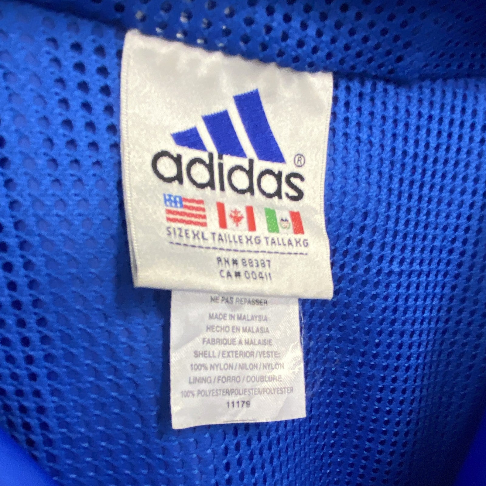 90s　adidas　アディダス　ナイロンジャケット　フルジップ　ヴィンテージ　青　XLサイズ