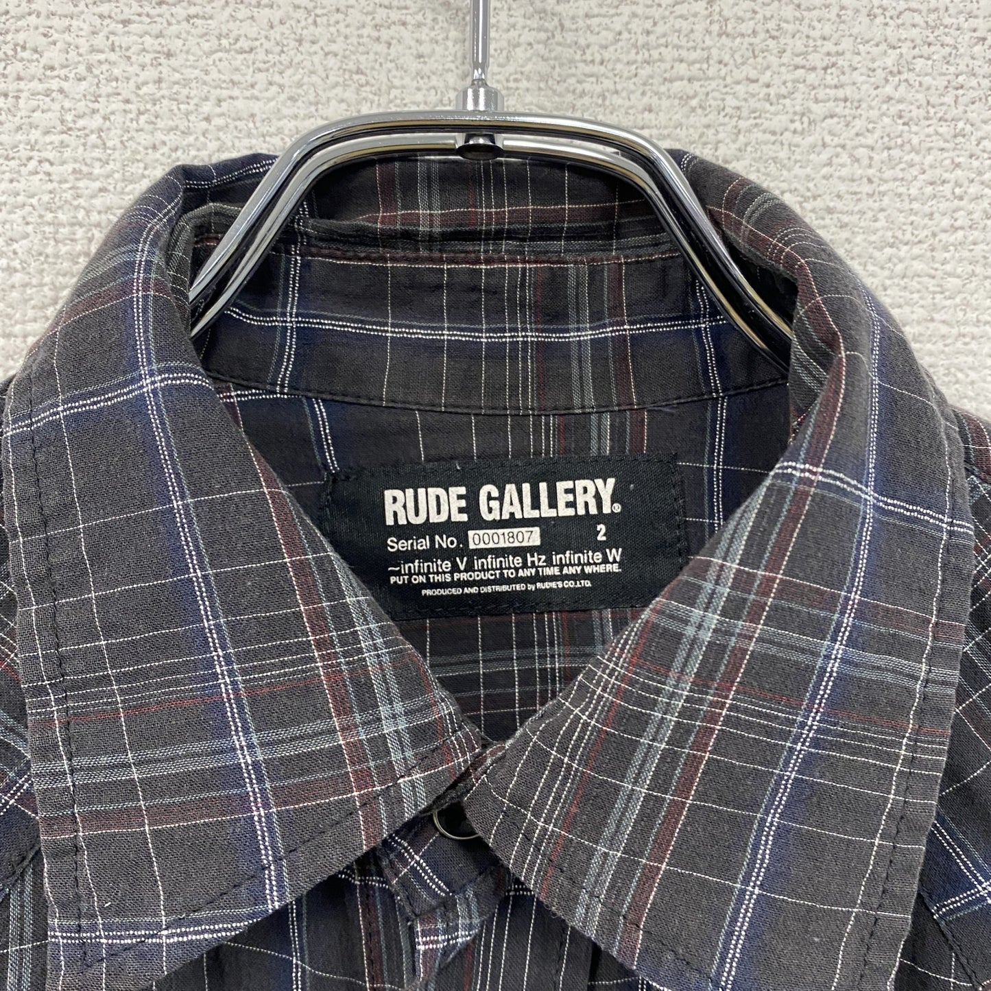 RUDE GALLERY　ルードギャラリー　長袖ウエスタンシャツ　チェック柄　グレー　2サイズ