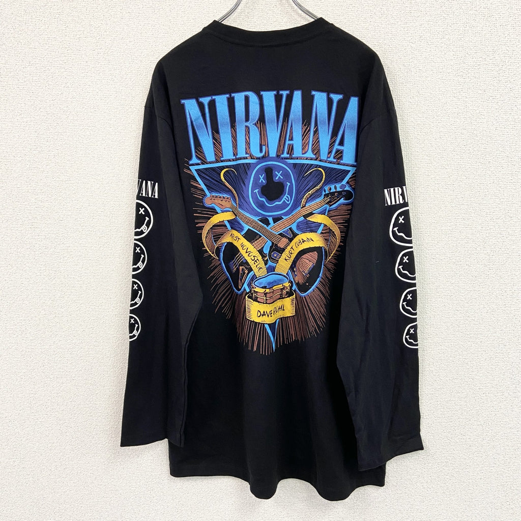 ROCK Yeah　長袖バンドプリントTシャツ/ロンT　バンT　NIRVANA　ニルヴァーナ　黒　ブラック　XLサイズ