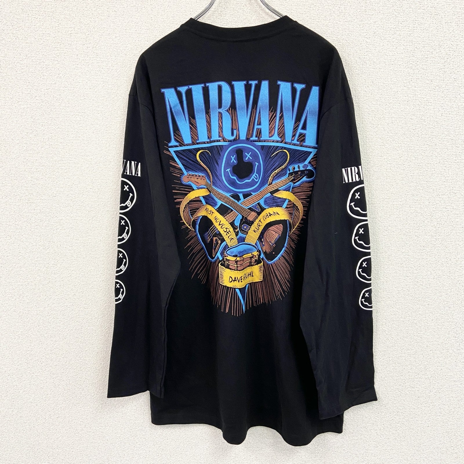 ROCK Yeah　長袖バンドプリントTシャツ/ロンT　バンT　NIRVANA　ニルヴァーナ　黒　ブラック　XLサイズ