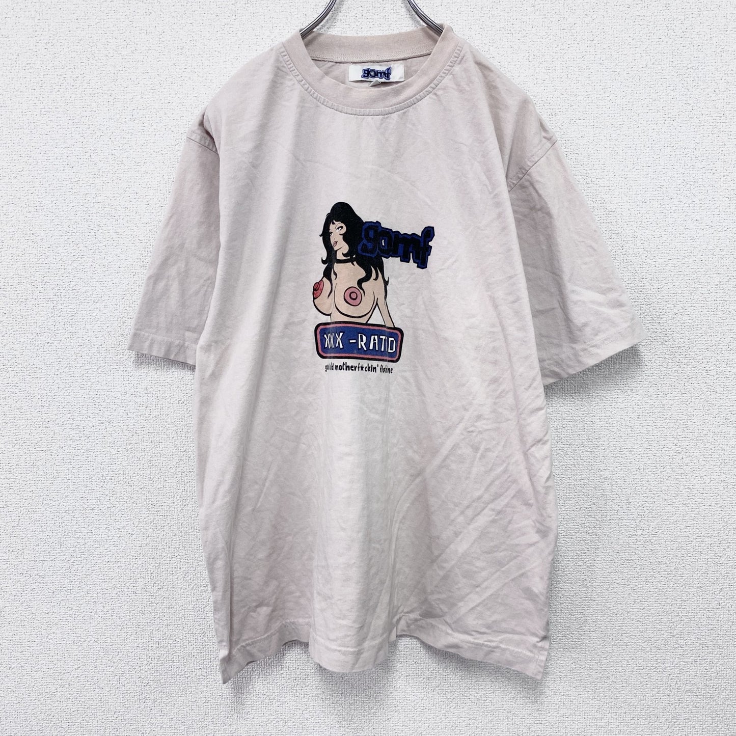 ～00s　gomf　半袖プリントTシャツ　エロT　アニメT　ユーロヴィンテージ　ベージュ　Mサイズ