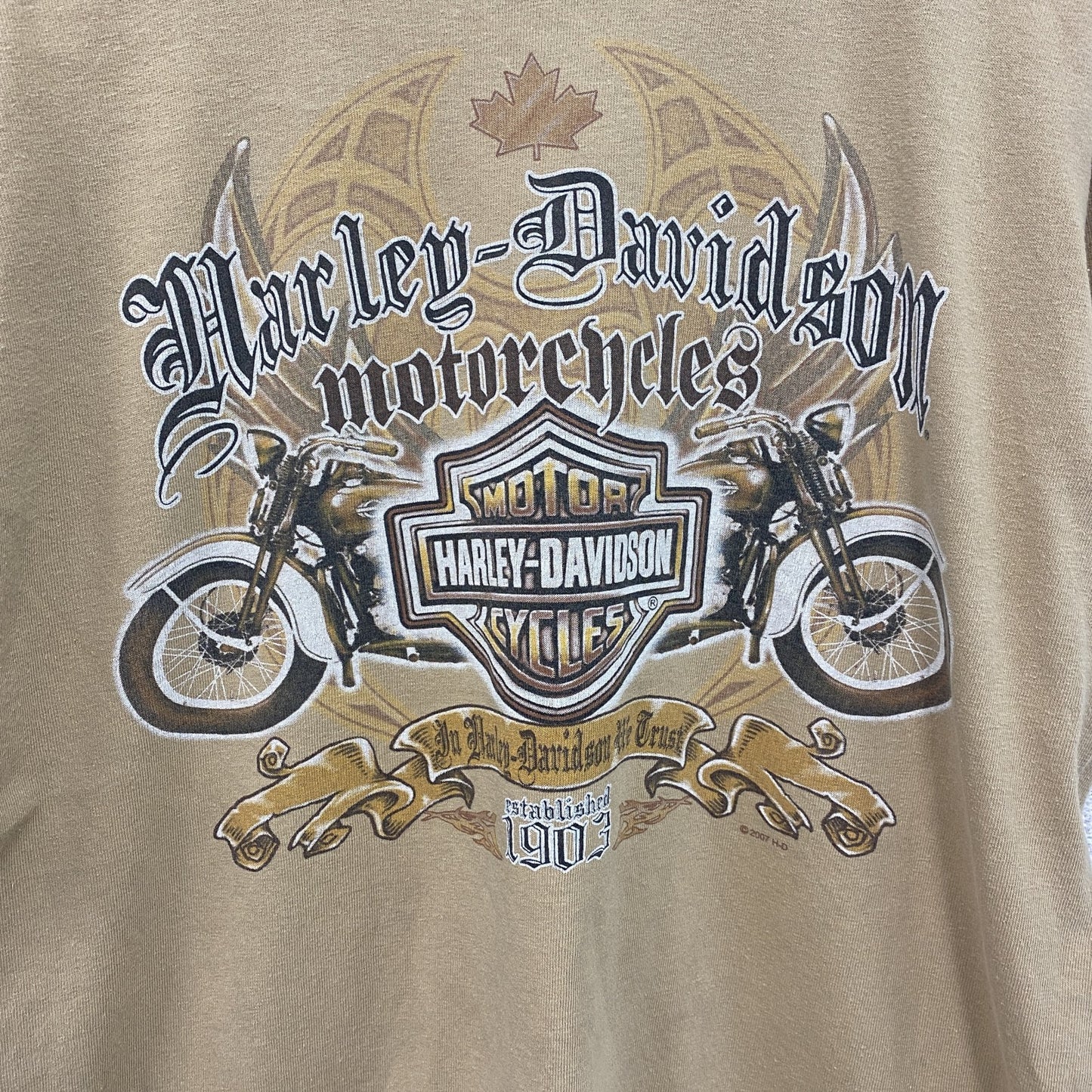 HARLEY DAVIDSON　ハーレーダビッドソン　半袖プリントTシャツ　ベージュ　Sサイズ