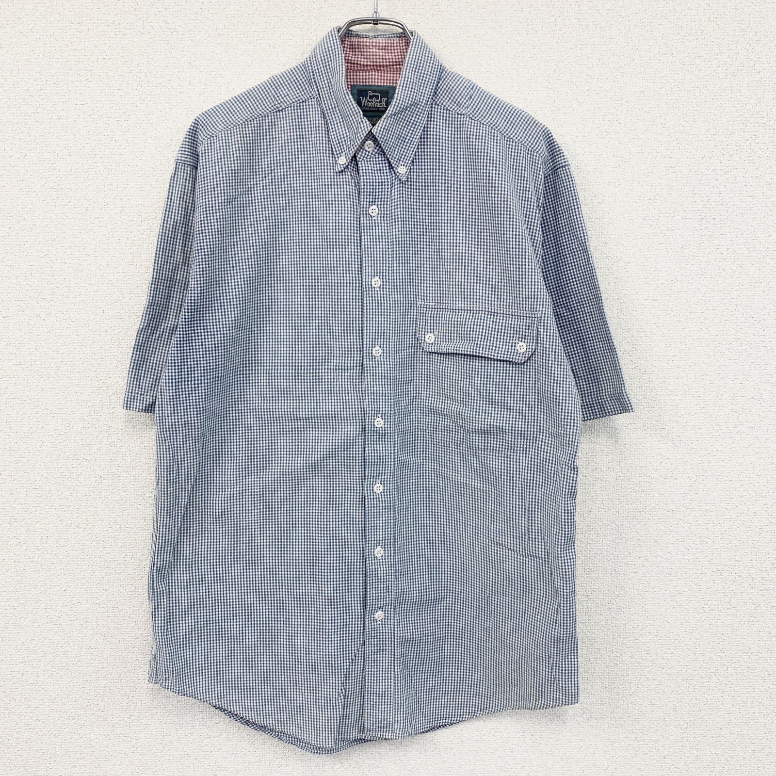 ～00s　Woolrich　ウールリッチ　半袖ボタンダウンシャツ　ヴィンテージ　ギンガムチェック　青　ブルー　Mサイズ
