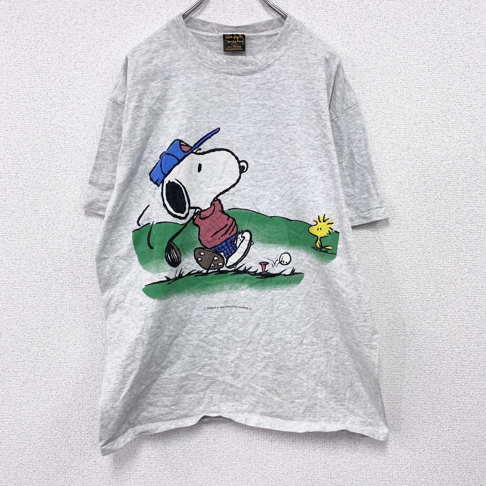 90s　Touch of gold　PEANUT　SNOOPY　スヌーピー　半袖プリントTシャツ　キャラクターT　グレー　Lサイズ