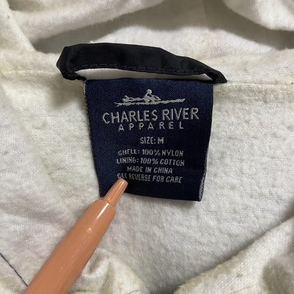 古着 used　CHARLES RIVER　長袖カレッジ刺繍ナイロンジャケット　ボール州立大学　フットボール　黒　赤　Mサイズ