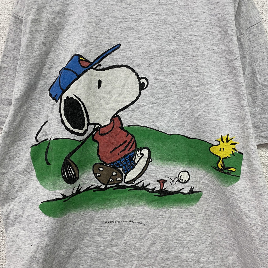 90s　Touch of gold　PEANUT　SNOOPY　スヌーピー　半袖プリントTシャツ　キャラクターT　グレー　Lサイズ