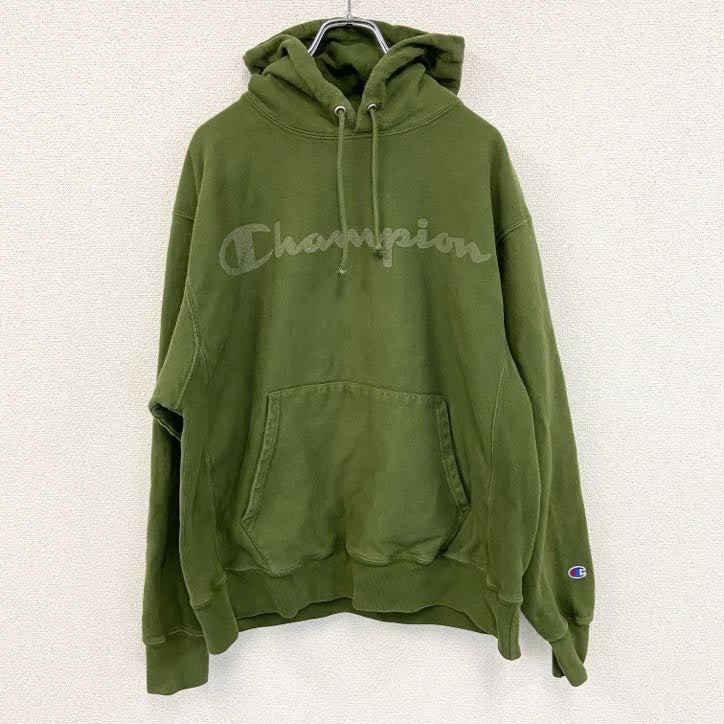 champion　チャンピオン　リバースウィーブ　プリントスウェットパーカー/フーディー　カーキ　Lサイズ