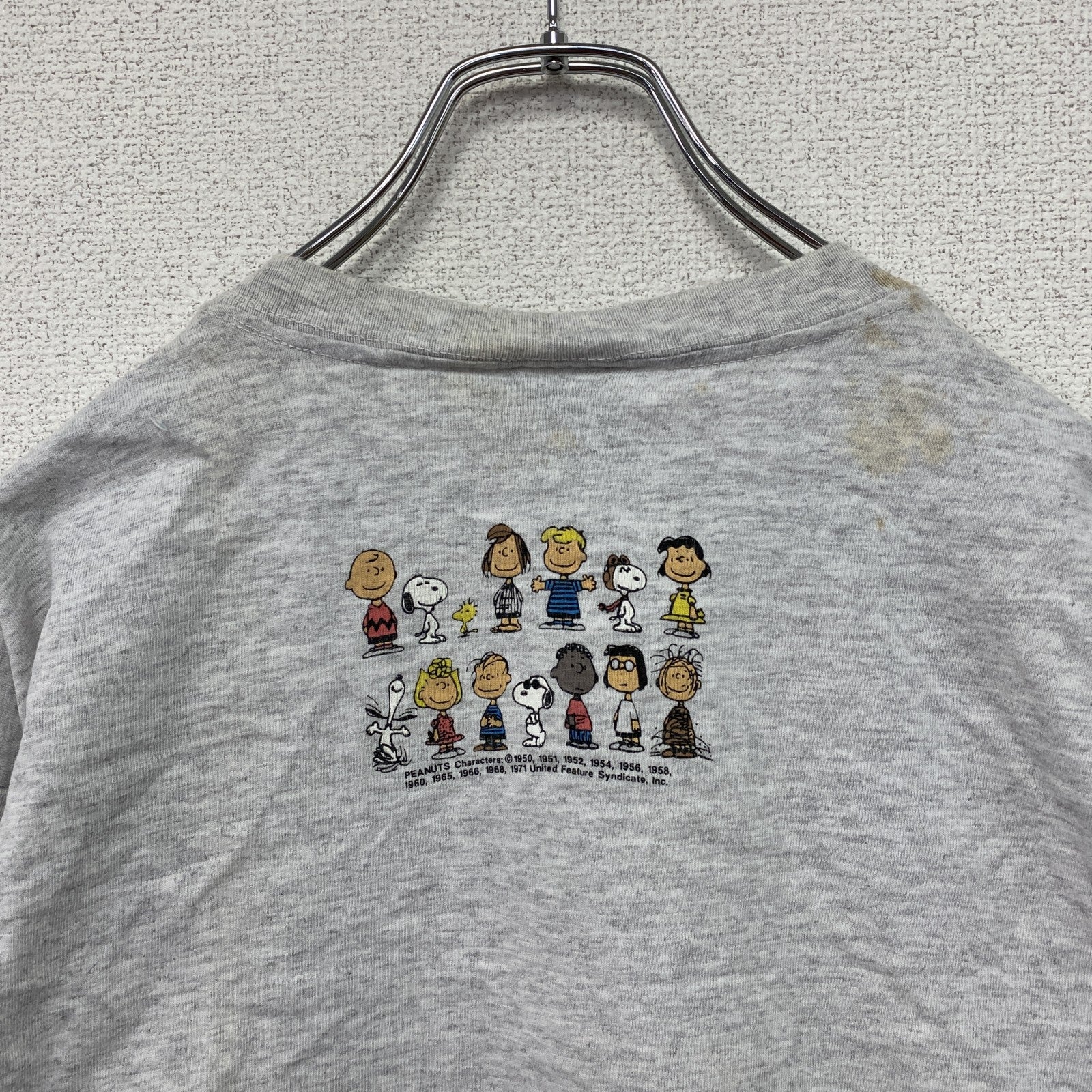 90s　Touch of gold　PEANUT　SNOOPY　スヌーピー　半袖プリントTシャツ　キャラクターT　グレー　Lサイズ