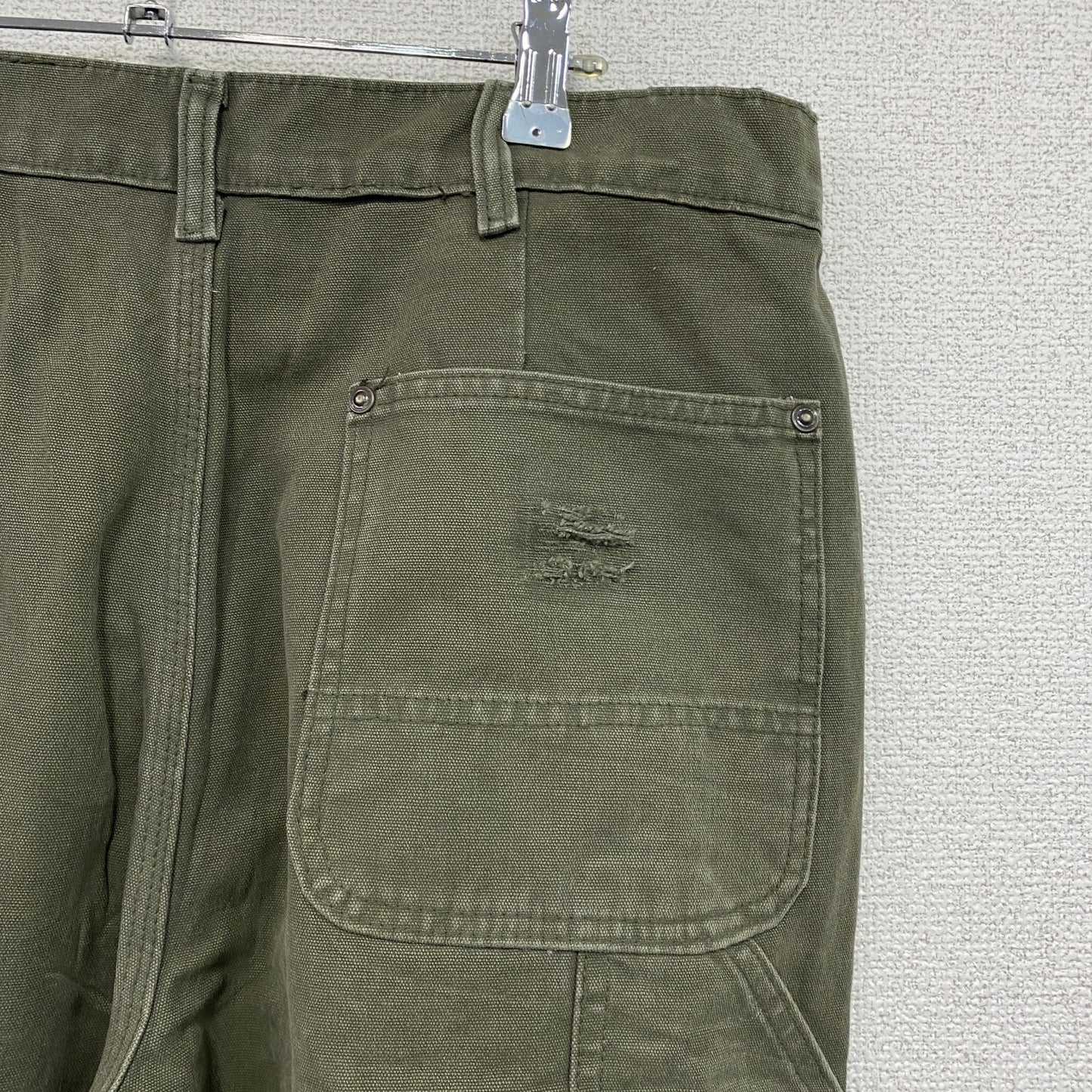 ノーブランド　ダブルニーペインターパンツ　ダックパンツ　ジップフライ　カーキ