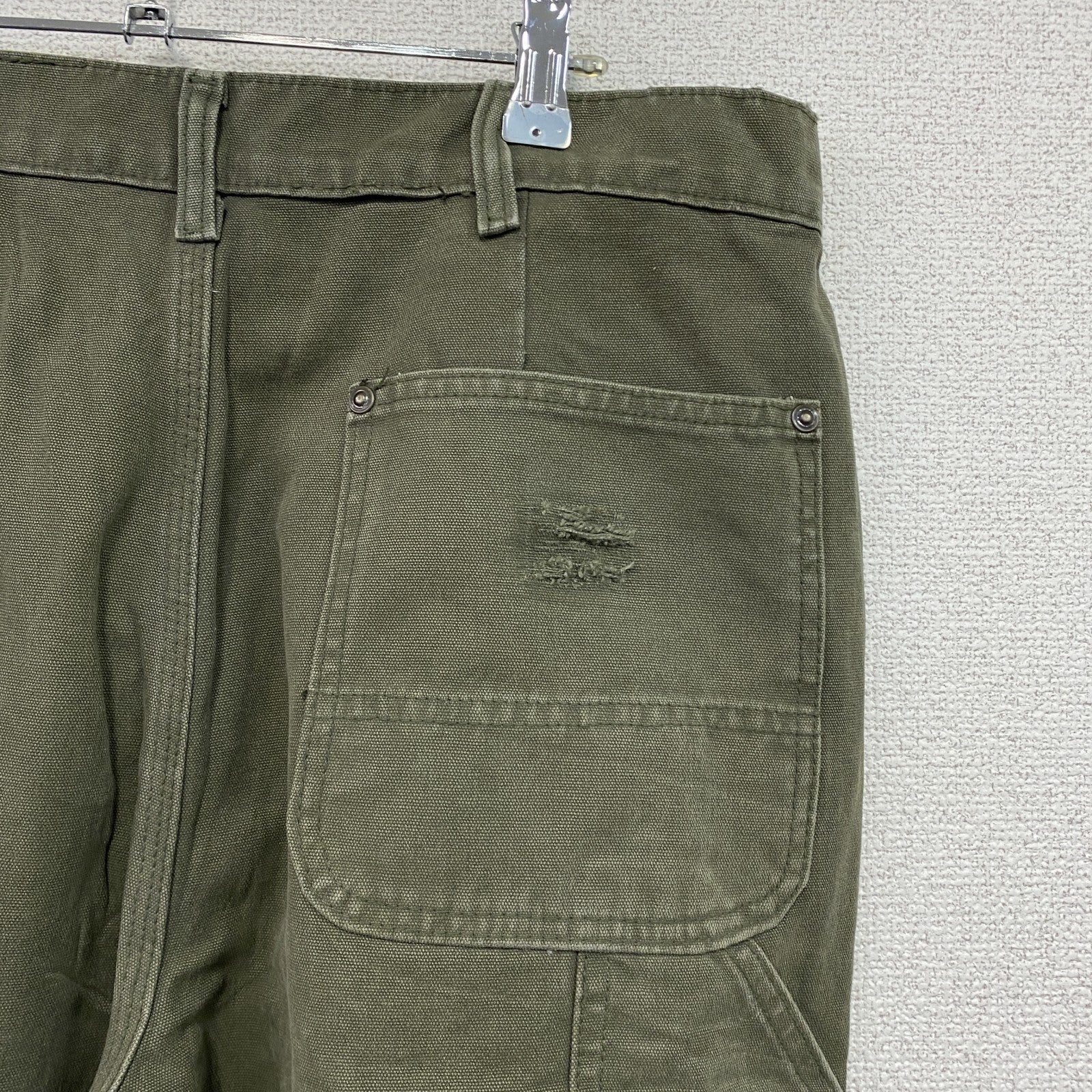 ノーブランド　ダブルニーペインターパンツ　ダックパンツ　ジップフライ　カーキ