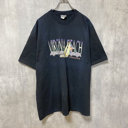 古着 used　半袖プリントTシャツ　黒　ブラック　レトロ　デザイン　クルーネック　ビッグシルエット　オーバーサイズ　XLサイズ