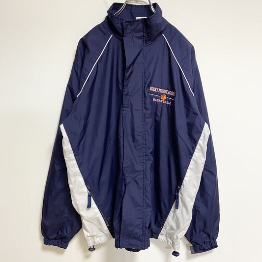 古着 used　Anaconda Sports　長袖ハイネック刺繍ナイロンジャケット　バスケットボール　ネイビー　Mサイズ