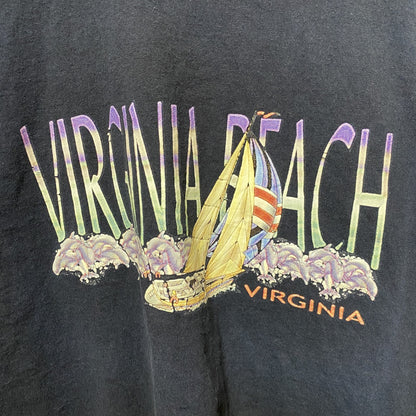 古着 used　半袖プリントTシャツ　黒　ブラック　レトロ　デザイン　クルーネック　ビッグシルエット　オーバーサイズ　XLサイズ