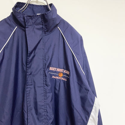 古着 used　Anaconda Sports　長袖ハイネック刺繍ナイロンジャケット　バスケットボール　ネイビー　Mサイズ