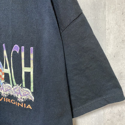 古着 used　半袖プリントTシャツ　黒　ブラック　レトロ　デザイン　クルーネック　ビッグシルエット　オーバーサイズ　XLサイズ