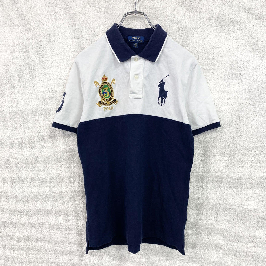 POLO RALPH LAUREN　ポロラルフローレン　半袖ポロシャツ　ビッグポニー　紺　ネイビー　白　ホワイト　Lサイズ