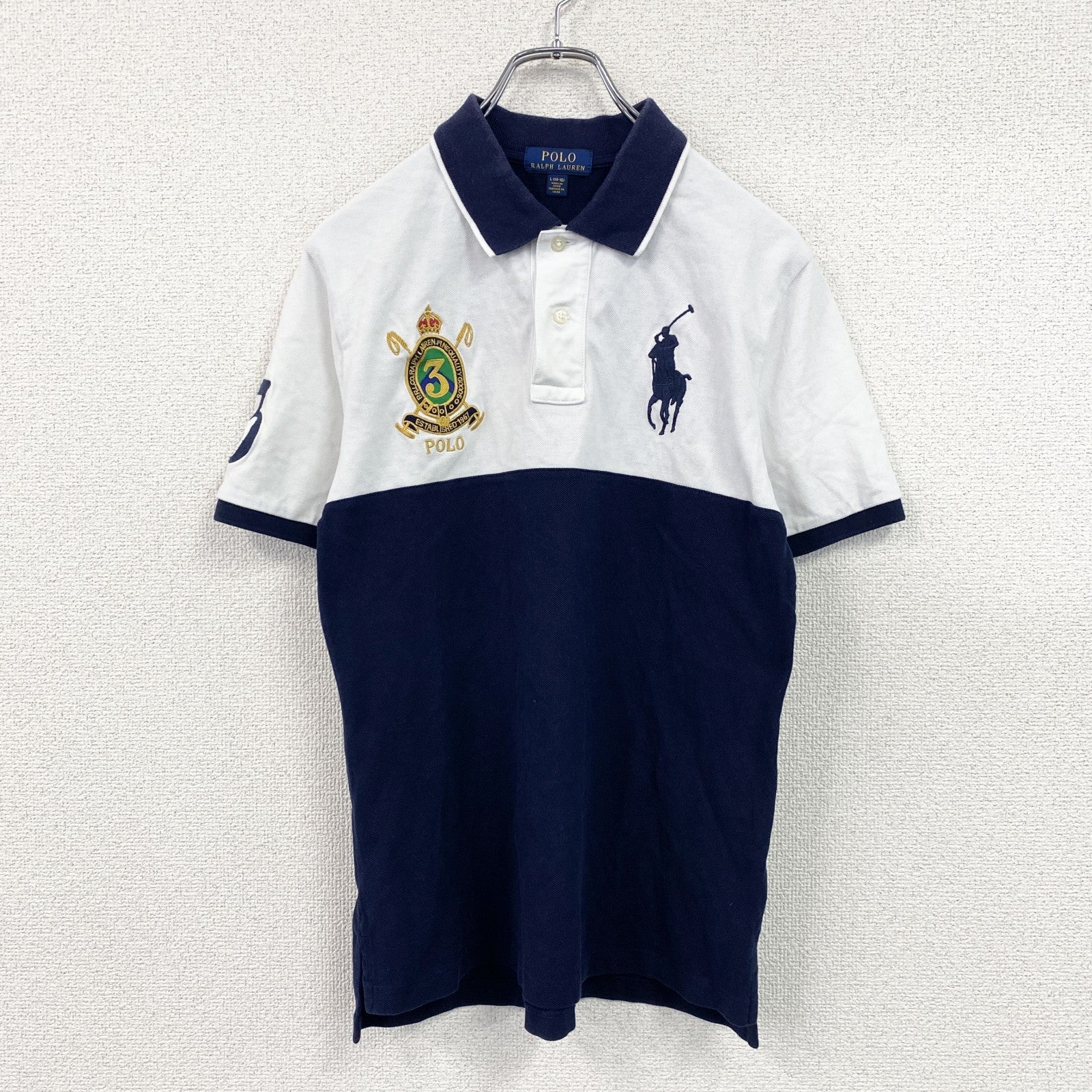 POLO RALPH LAUREN　ポロラルフローレン　半袖ポロシャツ　ビッグポニー　紺　ネイビー　白　ホワイト　Lサイズ