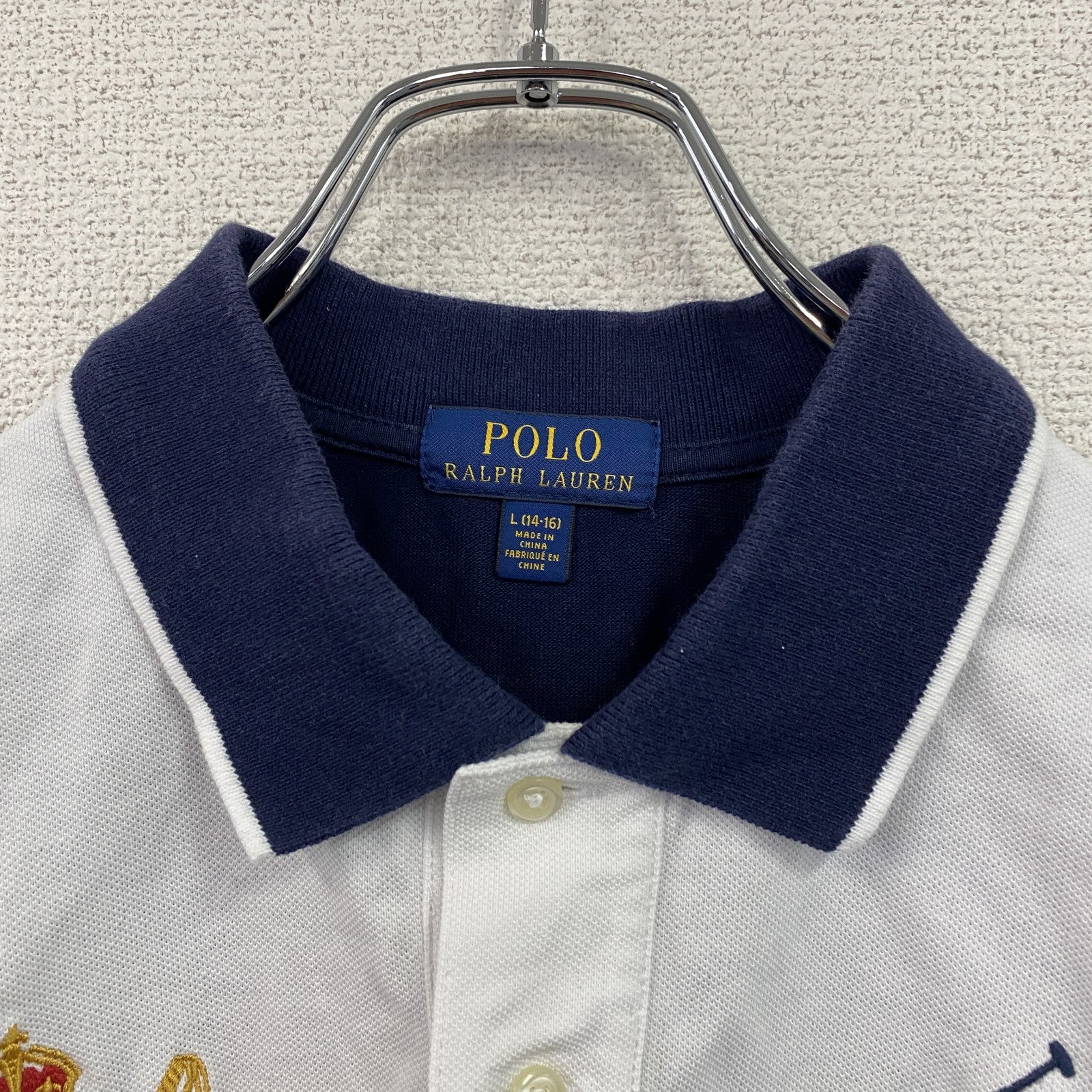 POLO RALPH LAUREN　ポロラルフローレン　半袖ポロシャツ　ビッグポニー　紺　ネイビー　白　ホワイト　Lサイズ