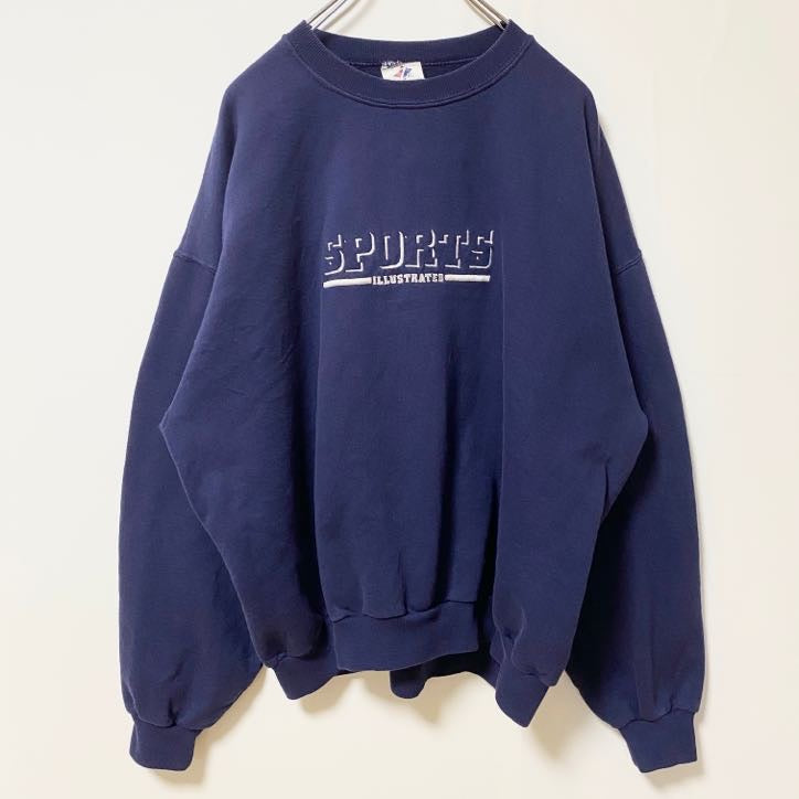 JERZEES　ジャージーズ　スウェット/トレーナー　刺繍ロゴ　フェード　オーバーサイズ　クルーネック　紺　ネイビー　XLサイズ