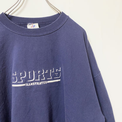 JERZEES　ジャージーズ　スウェット/トレーナー　刺繍ロゴ　フェード　オーバーサイズ　クルーネック　紺　ネイビー　XLサイズ