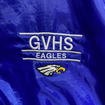 古着 used　GTM　長袖ハーフジップナイロンプルオーバー　アノラック　ワンポイント刺繍　GVHS EAGLES　青　Lサイズ
