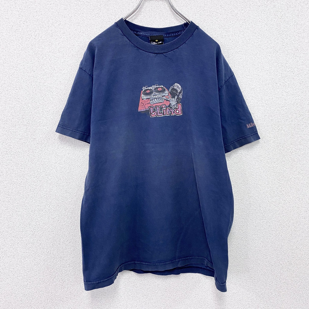 90s　blind　ブラインド　半袖プリントTシャツ　スケートボード　DJ　死神　ヴィンテージ　ネイビー　Lサイズ