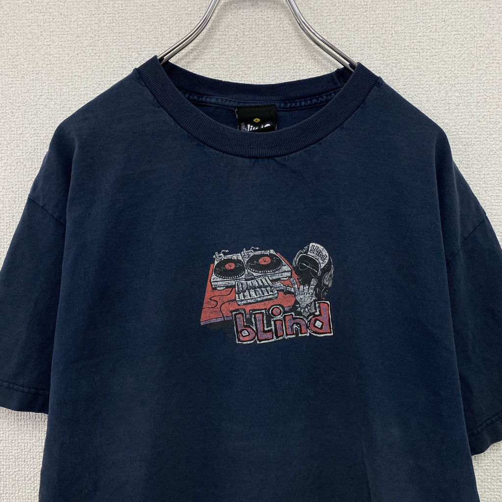 90s　blind　ブラインド　半袖プリントTシャツ　スケートボード　DJ　死神　ヴィンテージ　ネイビー　Lサイズ