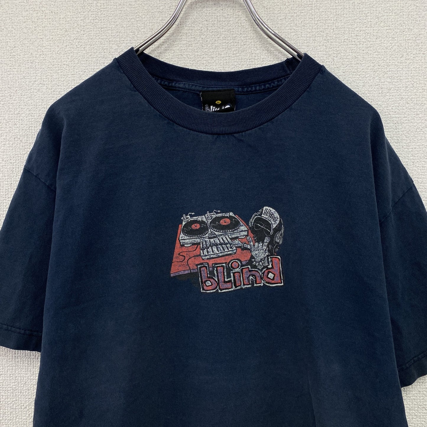 90s　blind　ブラインド　半袖プリントTシャツ　スケートボード　DJ　死神　ヴィンテージ　ネイビー　Lサイズ