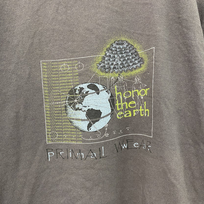 90s　PRIMAL WEAR　プライマルウェア　半袖プリントTシャツ　宇宙人　ヴィンテージ　茶色　ブラウン　