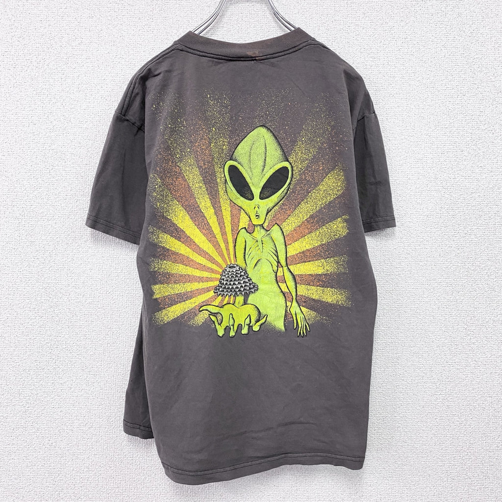 90s　PRIMAL WEAR　プライマルウェア　半袖プリントTシャツ　宇宙人　ヴィンテージ　茶色　ブラウン　