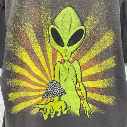 90s　PRIMAL WEAR　プライマルウェア　半袖プリントTシャツ　宇宙人　ヴィンテージ　茶色　ブラウン　